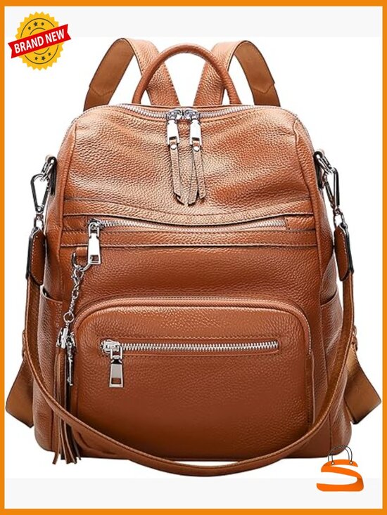 Genuine Leather Backpack Purse with Laptop Compartment - Large Shoulder Bag